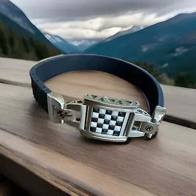 Rochet Roma Moto GP Stainless W/ Ceramic Checker Board Silicone Bracelet - Image 1 of 3