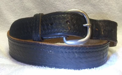Cinturón de cuero tejido canasta negro hebilla plateada buena forma utilizable talla 38 1,5 ancho Foto 1 de 4
