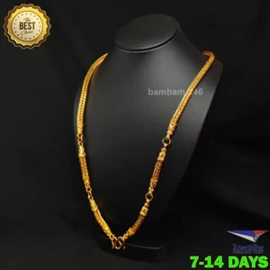 2 Baht Men's Chain 26 inch Necklace Thai Gold Plated 5 Hoops for Amulets Buddha - Picture 1 of 9