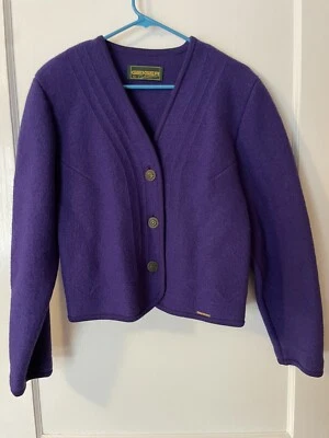 Geiger Solid Purple Buttonfront Sweater Wool Size 42 (US 12) Made In Austria - Image 1 of 4