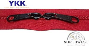 Genuine YKK Nylon Coil Zipper Tape # 5 Red 25 yards with 50 Black Sliders