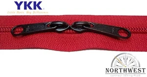 Genuine YKK Nylon Coil Zipper Tape # 5 Red 5 yards with 5 Black Sliders - Picture 1 of 3