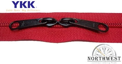 Genuine YKK Nylon Coil Zipper Tape # 5 Red 10 yards with 10 Black Sliders - Image 1 of 3