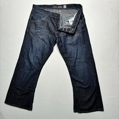 Guess Jeans Mens 38 Blue Denim 100% Cotton Mid-Rise Baggy Straight Leg Zip Fly - Image 1 of 4