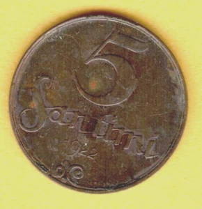 Latvia Copper 5 Santimi 1922 Lettland Baltic XF 1607 - Picture 1 of 2