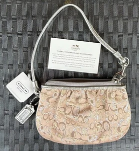 Nuevo Bolso sin asas Coach Signature Lurex plateado/dorado plisado de lona pequeña - Imagen 1 de 7