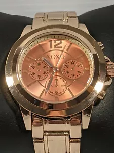 XOXO Rose Gold Tone Round Face Block Link Bracelet Band Watch 7 Inch - Picture 1 of 7