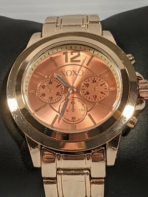 XOXO Rose Gold Tone Round Face Block Link Bracelet Band Watch 7 Inch - Image 1 of 4