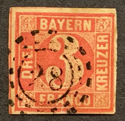 Sellos de viaje: estampillas de Bayern Scott #10, 3 cruceros, usadas, NG, estampadas a mano “28” Foto 1 de 4