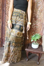 Boho Hippy Gypsy Green Animal Print Cotton Beach Summer Skirts Dress One size 
