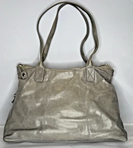 Hobo The Original Gray Leather Shoulder Handbag Purse Tote Double Strap Handle - Picture 1 of 12