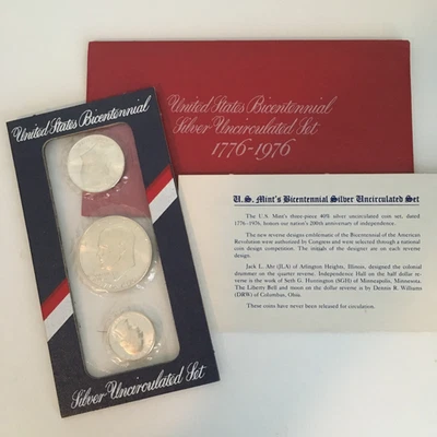 BICENTENNIAL 1776-1976 S, US Mint 40% SILVER UNCIRCULATED Set (3 Coins) - Image 1 of 4