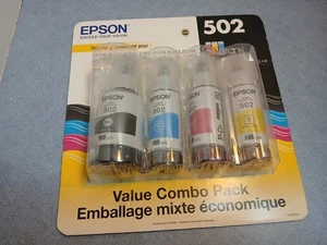 Epson 502 Genuine EcoTank Ink Bottles Black, Cyan, Magenta, Yellow - NEW/SEALED - Picture 1 of 3