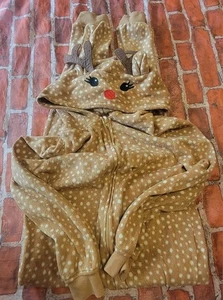 Fab Kids Girls Reindeer One Pc Fleece Pajamas Pjs 10 12 Guc Christmas 10/12 - Picture 1 of 1