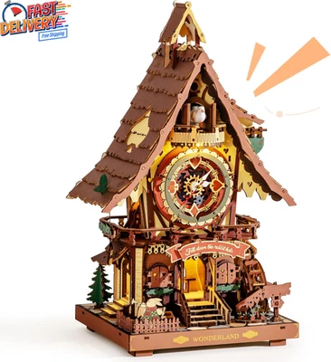 ROKR Vintage Cuckoo Clock Mechanical 3D Wooden Puzzle home Decor Adults Gifts - Image 1 of 4