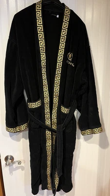 Vintage Caesars Palace Hotel Belted Black Cotton Bath Spa Robe XL Gold Trim-8791 - Image 1 of 4