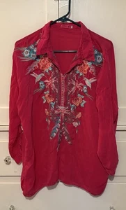 Johnny Was Pink Hummingbird embroidered tunic women's S 3/4 sleeve - Picture 1 of 3