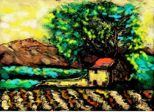 Casa italiana con viñas - Impresión de edición limitada firmada y numerada - F. DeTrolio - Imagen 1 de 9