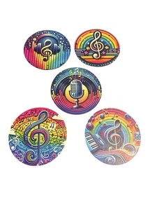 NUEVO Juego de 5 posavasos redondos de madera música - Imagen 1 de 3