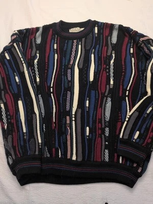 COTTON TRADERS Textured Sweater Men XL Large Colorful Stripes Vintage Cosby  - Image 1 of 4