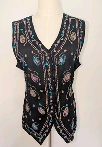 Women's Principles Vintage Black Vest With Colourful Embroidery And Back... - Bild 1 von 6