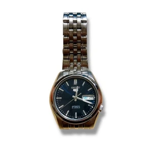 Seiko 5 Automatic Men's Watch Navy Blue Dial Analog Round SS From Japan - Picture 1 of 7