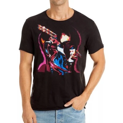 Camiseta gráfica John Varvatos para hombre Judas Priest clase manchada bordes crudos negra Foto 1 de 4
