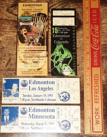 Edmonton Oilers Vintage 1990s Game Tickets Memorabilia NHL Oldtimers Hockey Cover