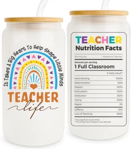 Valentines Day Gifts for Teachers, Teacher Life Glass, It Takes a Big Heart to S - Picture 1 of 7