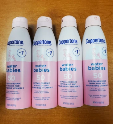 Paquete de 4: Spray protector solar Coppertone Water Babies FPS 50 6 oz (Exp. 2/26) W3C Foto 1 de 4