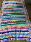 Hand Crocheted Twin Blanket Grandmacore 104x59 Pastels Stripe Boho  Needs Mend