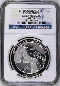 2016 P Australia Silver Kookaburra NGC MS 69 $1 1 oz Coin Blue ER Label PERFECT - Picture 1 of 2