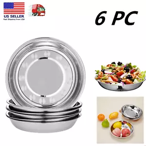 6 Pack Unbreakable Stainless Steel Plates 7" Dinner Plate Dish Camping Picnic - Picture 1 of 10