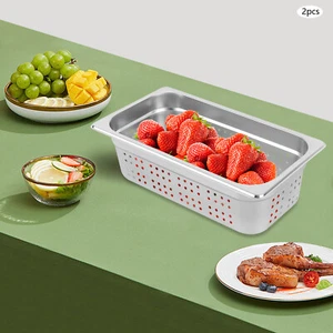 2 Stück 1/3 Größe 4 Zoll Tief Anti-Stau Perforiert Dampf Tisch Pfanne Buffet Edelstahl - Bild 1 von 10