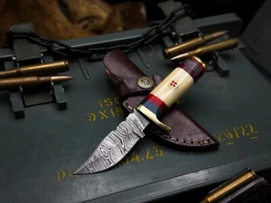Custom Handmade Damascus Steel Hunting Knife EDC Bone Handle, With Sheath 3269 - Picture 1 of 6