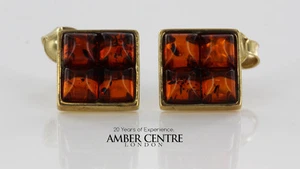 Italian Handmade Unique German Baltic Amber Studs In 9ct Gold GS0021 RRP£295!!! - Picture 1 of 5