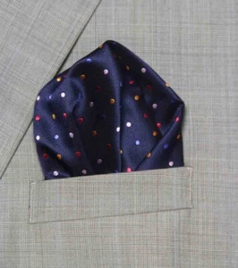 Gascoigne Pocket Square Navy Blue Polka Dot Men's - Picture 1 of 2