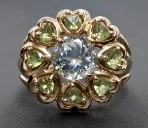 10k Gold Cocktail Ring Aquamarine & Peridot - Size 7.75 - 4.6G - Picture 1 of 7