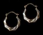 10K Solid Yellow & White Gold 19mm Oval Circle Hoop Ribbed Snap Earrings ~BG
