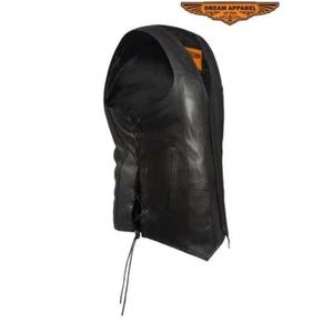 Men's Plain Leather Motorcycle Vest - Picture 1 of 5