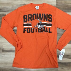 Cleveland Browns Shirt Mens Medium Orange Crewneck Long Sleeve NFL Team T Shirt