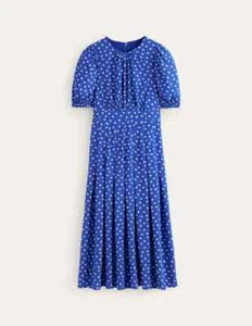 BNWT Boden Liv Pleat Detail Midi Dress Sz 20 R Blue Abstract Spot - Picture 1 of 9