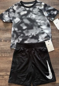 NWT Nike Boys 6 Black/Gray/White Dri-Fit Shirt & Shorts Set Size 6 - Picture 1 of 3