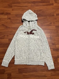Hollister Hoodie Mens Small Gray Full Zip Sweatshirt Fleece Spellout Y2K - Picture 1 of 5