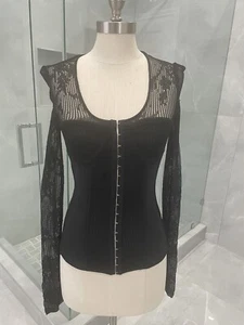 CHRISTIAN DIOR BLACK LONG SLEEVE SEE THROUGH CORSET TOP SIZE M - Picture 1 of 23