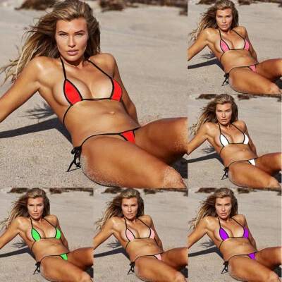 Costume da bagno donna set costume da bagno bikini sexy micro reggiseno + mini perizoma perizoma - Immagine 1 di 4