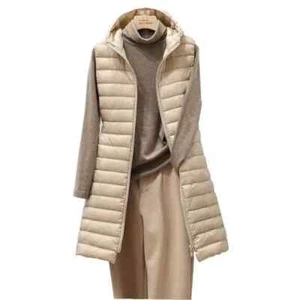 Women 90% Down Hooded Packable Waistcoat Ultralight Long Jacket Puffer Vest Warm - Picture 1 of 28