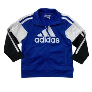 Adidas Jacket Youth Toddler 4/5 Cobalt Black Fleece Lined Full Zip Track - Picture 1 of 9