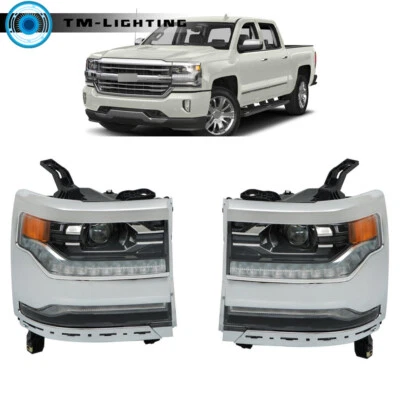 For 2016-2018 Chevy Silverado 1500 LED Chrome Headlight Headlamp Right&Left Side - Image 1 of 4