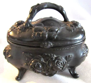 Scatola portagioie vintage vittoriana art nouveau metallo nero - Foto 1 di 9